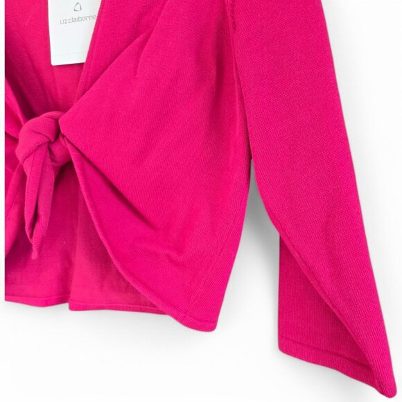 NWT Liz Claiborne Womens Large Tie-Front Pink Bolero Sweater 3/4 Sleeve - Picture 5 of 8